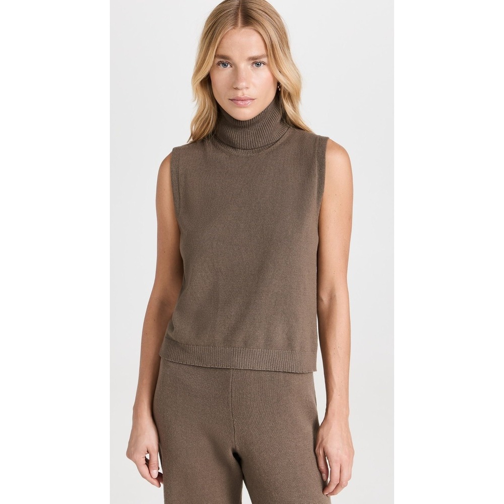 LESET Zoe Sleeveless Turtleneck Soil Brown Cashmere Lambswool Knit Shell Sz S